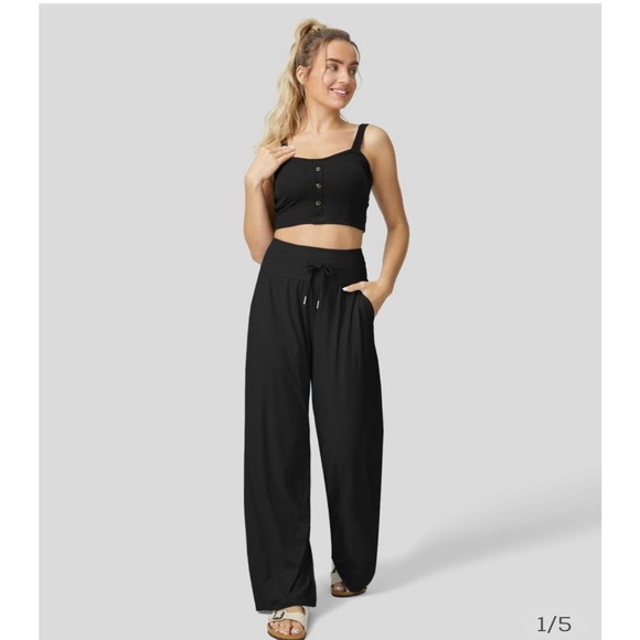 Halara Pants - Halara High Waisted Drawstring Side Pocket Wide Leg Cool Touch Pants L